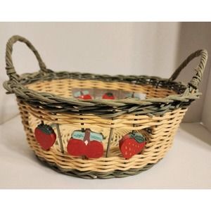 Vitg Wicker Basket with Side Fruit Cut-Outs & Handles(Measurement in Descrption)